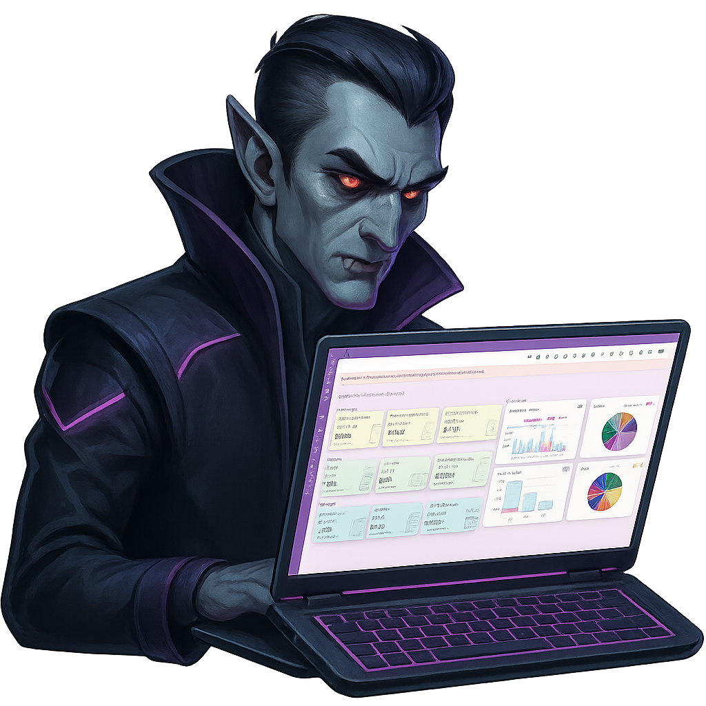 Vampiro con laptop futurista